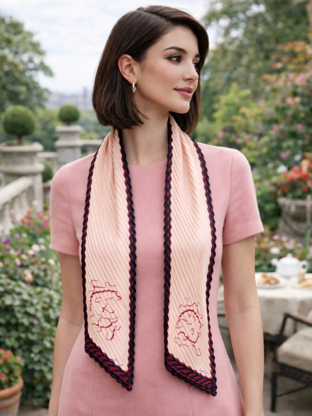 Vintage Pink Pleated Scarf by Gim Renoir